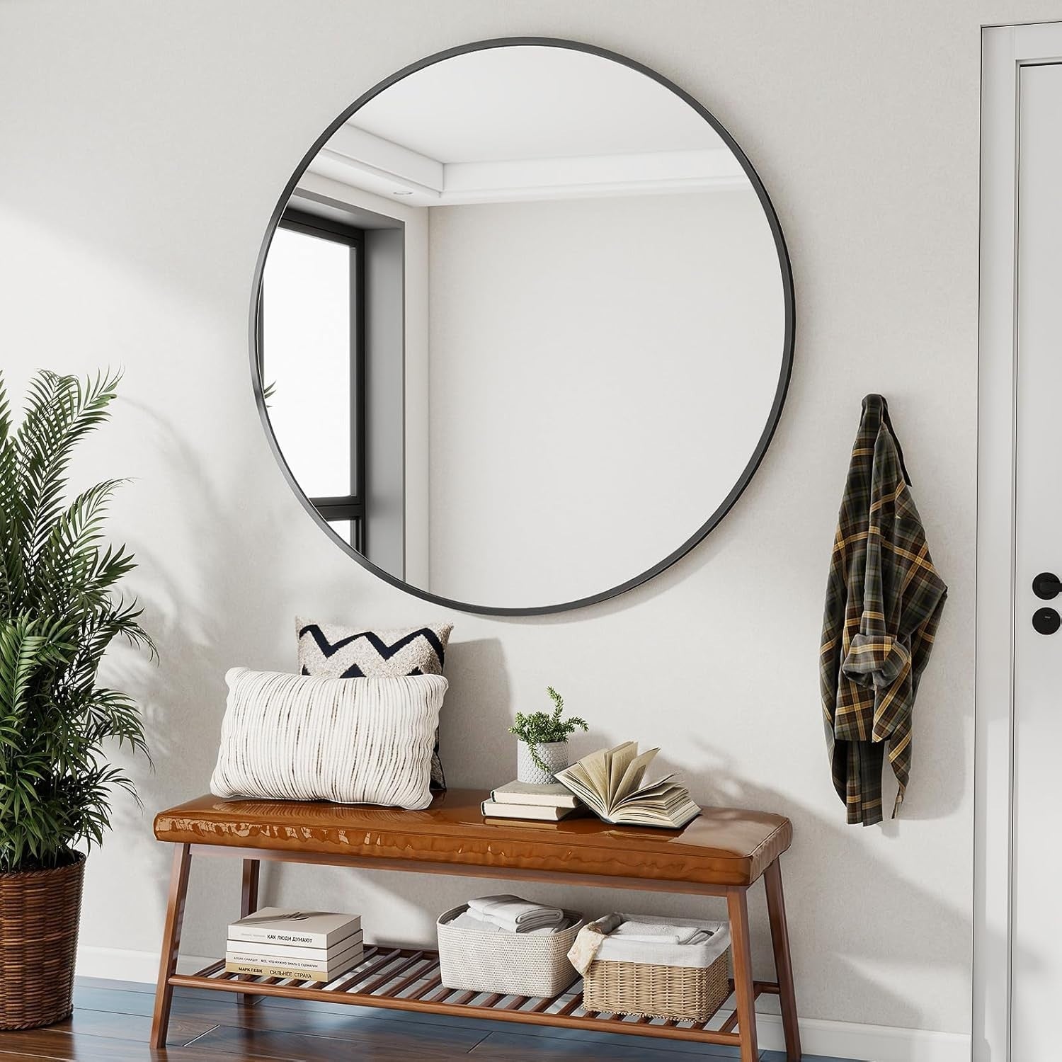 Large Round Wall Mirror 106cm with Seamless Aluminum Frame & Easy Mount