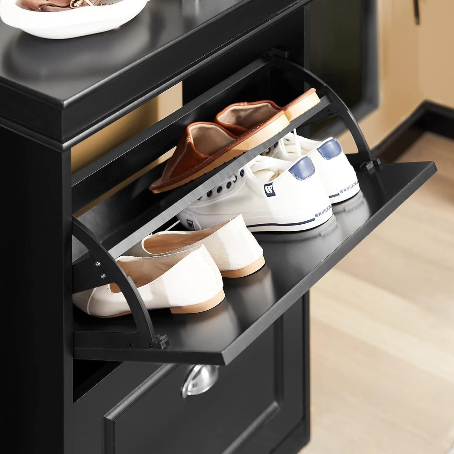 2-Drawer Slim Shoe Cabinet with Flip Drawers, 54x24x82 cm Black