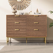 Rustic Walnut Sideboard Cabinet with 6 Drawers, Metal Handles, Vintage Style