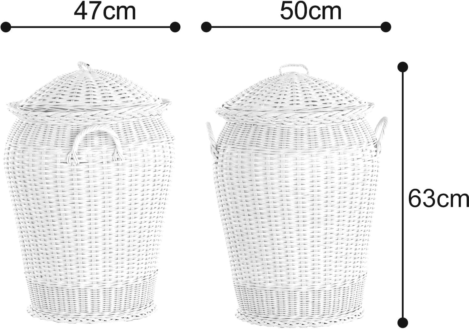 Round Rattan Laundry Basket with Lid 59cm Tall Handmade Woven Hamper Blue