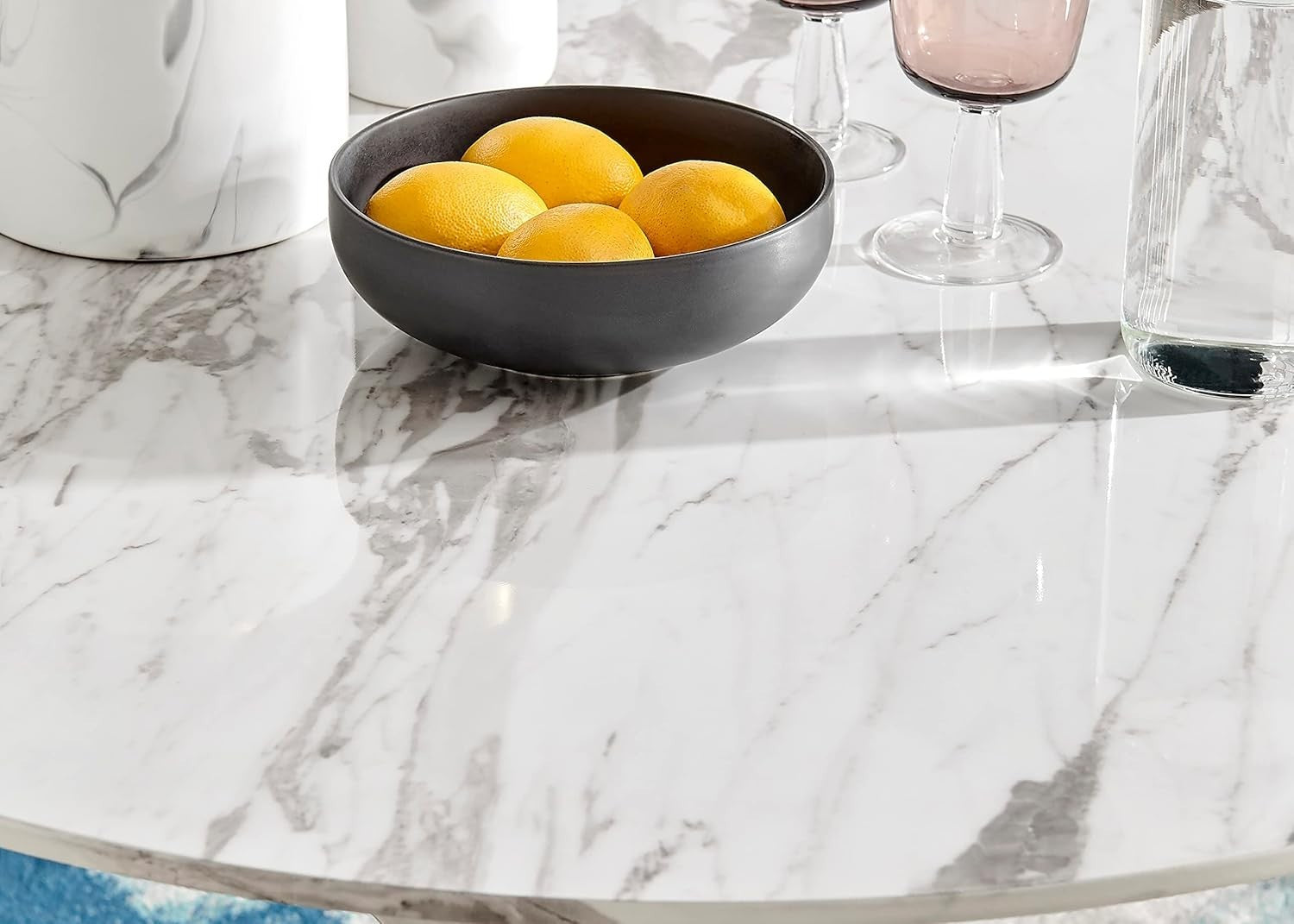 Compact 100cm Round Marble Dining Table with Gold Chrome Legs – Modern