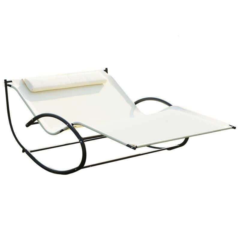 Double Hammock Sun Lounger Chair Garden Rocker with Pillow – Cream