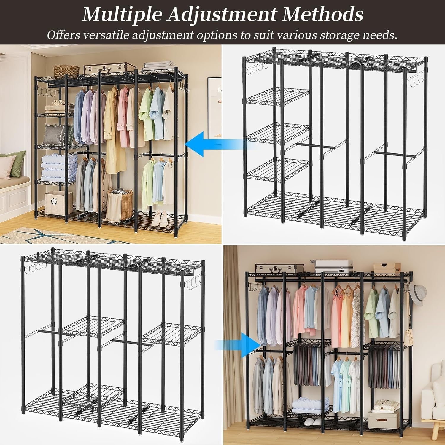 Heavy Duty 4-Layer Clothes Rail with Shelves & Pants Rack – Black