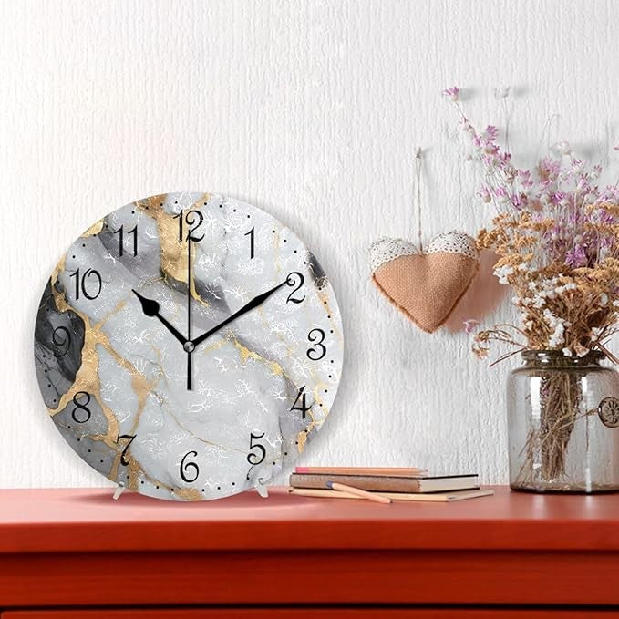 Gold Marble Wall Clock 25cm Silent Non-Ticking Modern Decorative Home Decor