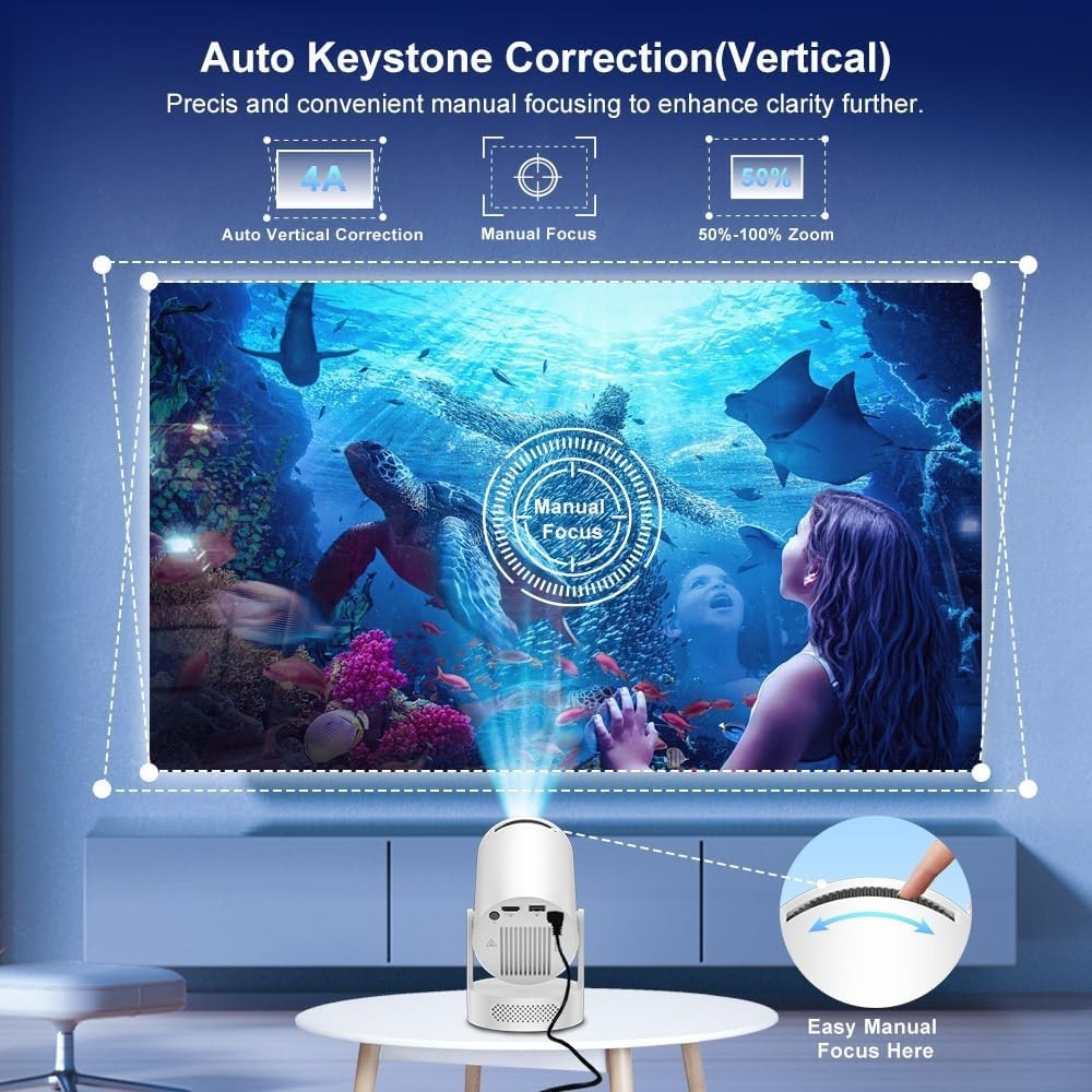 WiFi 6 Android Mini Projector 1080P 4K Support Short Throw Portable