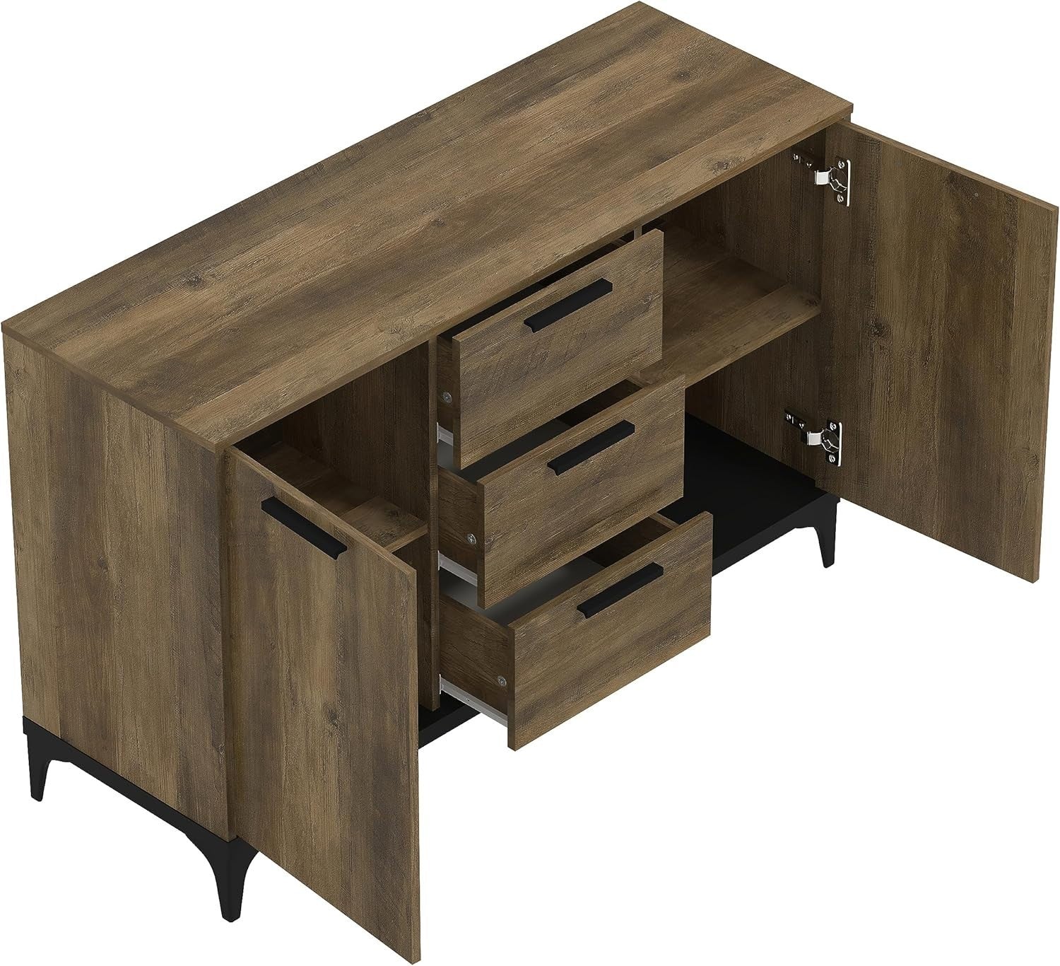 Oak Sideboard Cabinet 2 Door 3 Drawer Storage Unit Adjustable Shelves