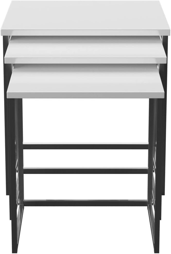 High Gloss White Square Nesting Table Set of 3 Chrome Legs Modern Coffee Side