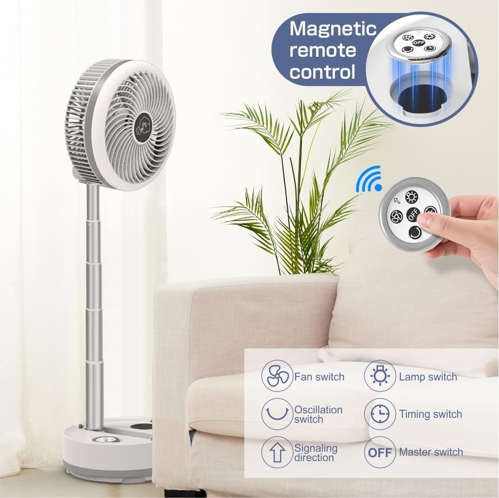 Foldable 10" Rechargeable Fan 40000mAh LED Light Remote 9-Speed Portable Cooling