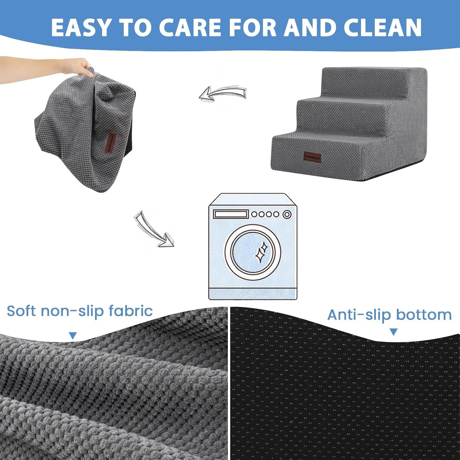 3 Step Dog Stairs Non Slip Pet Steps for Small Dogs Grey