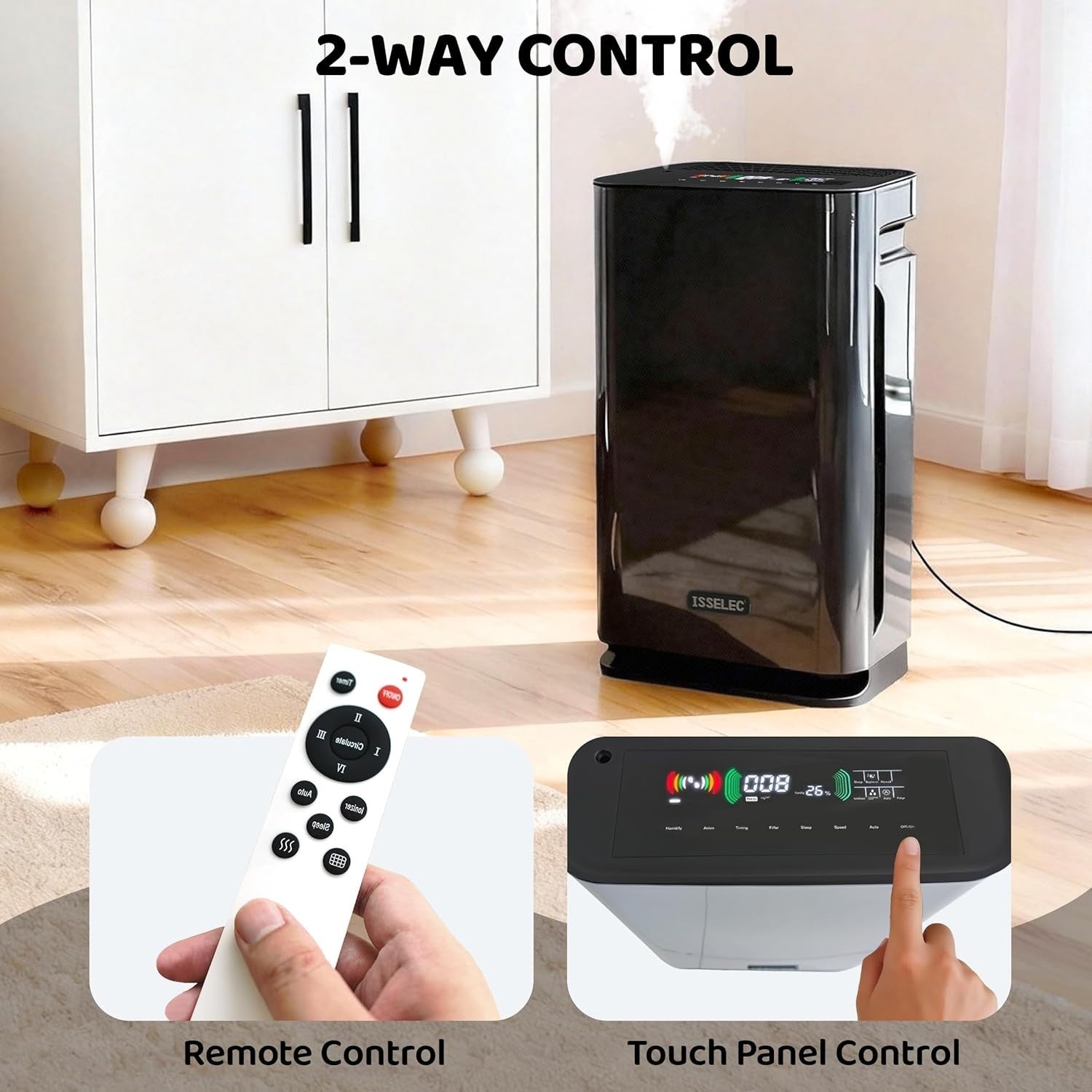 H13 HEPA Air Purifier CADR 330m³/h 80㎡ Auto Sleep Mode Humidifier