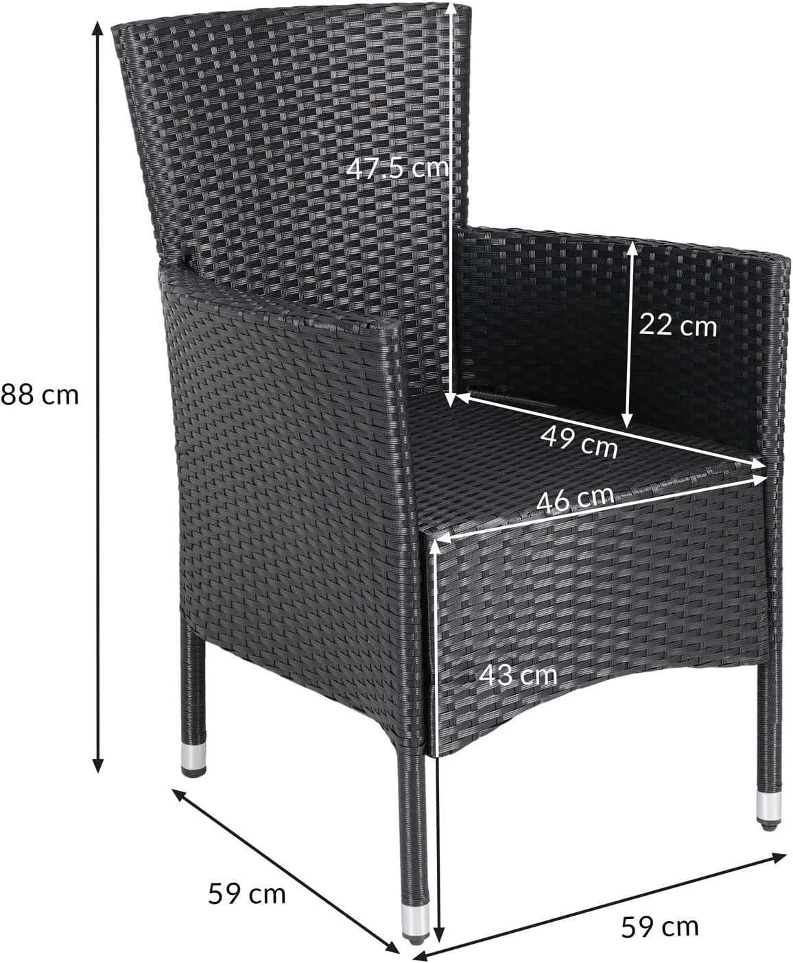 Black Rattan Garden Chairs Set of 6 Stackable Patio Dining Seats Heavy Duty