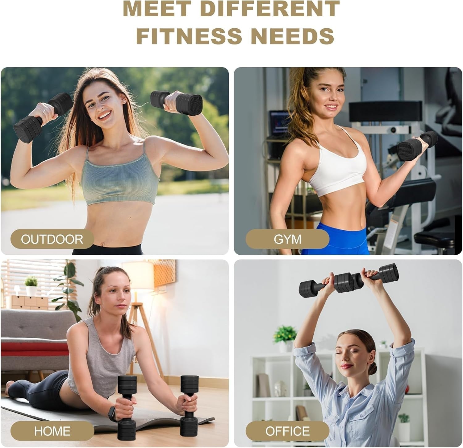 Adjustable Dumbbell Set 4-in-1 Hand Weights Non Roll Home Gym Training