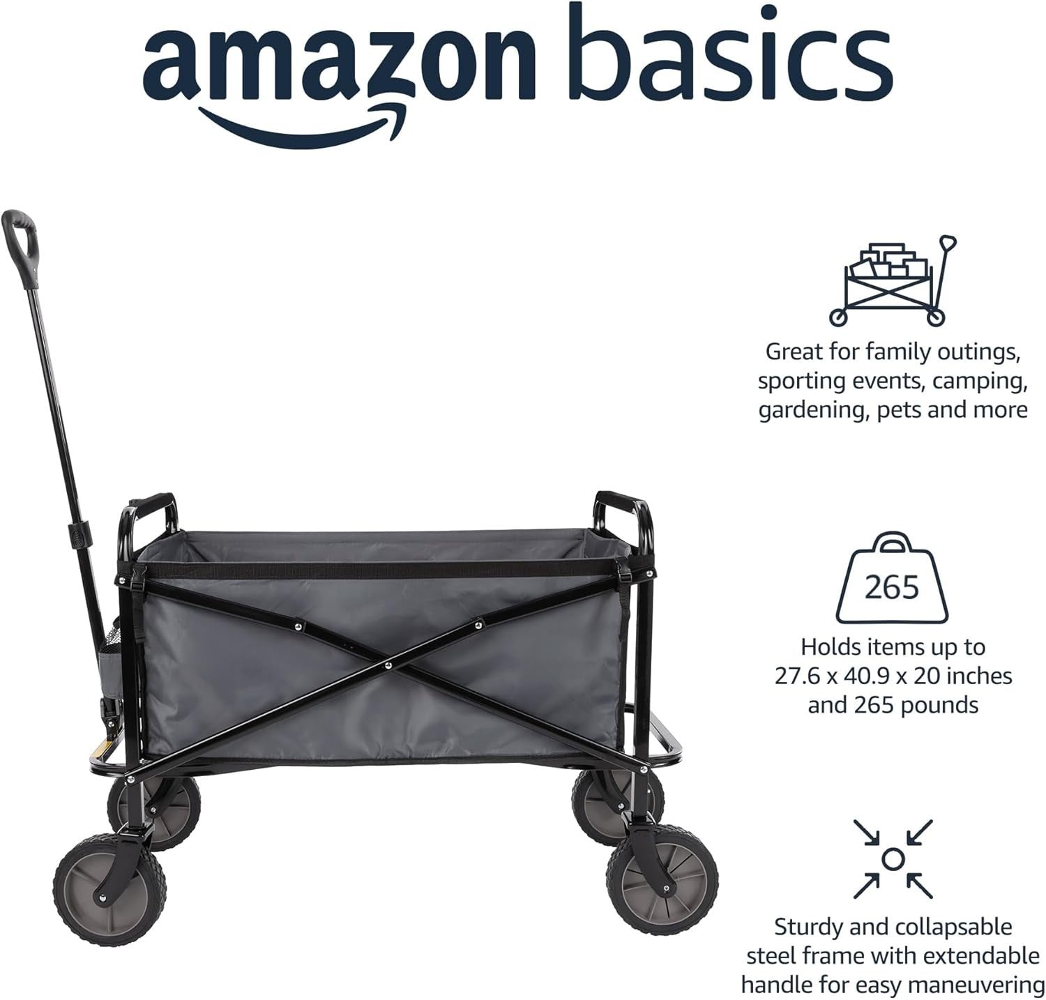 Collapsible Garden Wagon Foldable Utility Cart Sturdy Outdoor Grey