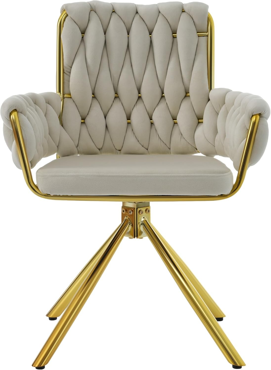 Swivel Dining Chair 360° Armchair Beige Upholstered Metal Legs