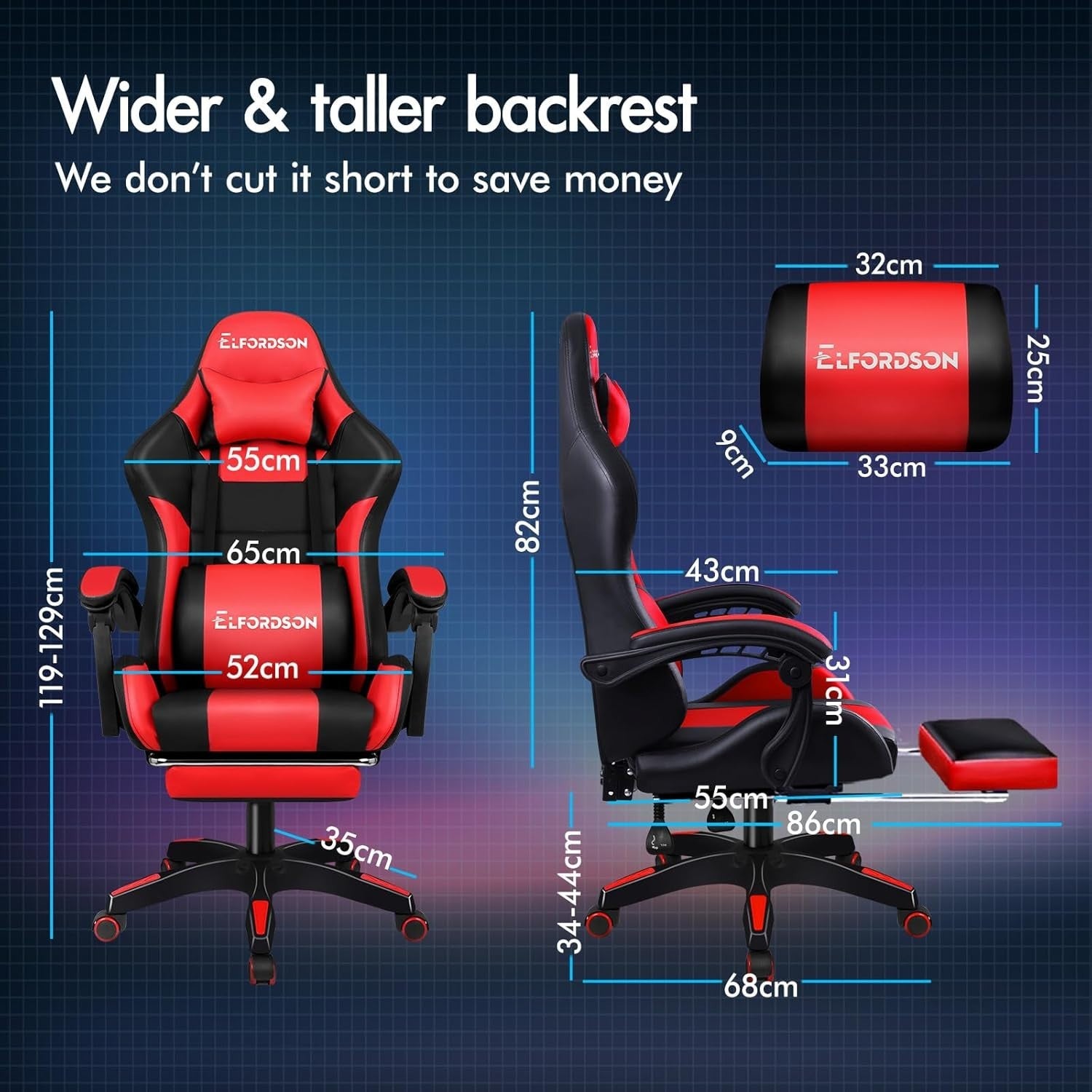 Red Gaming Chair XL Massage Lumbar Footrest Ergonomic High Back PU Leather