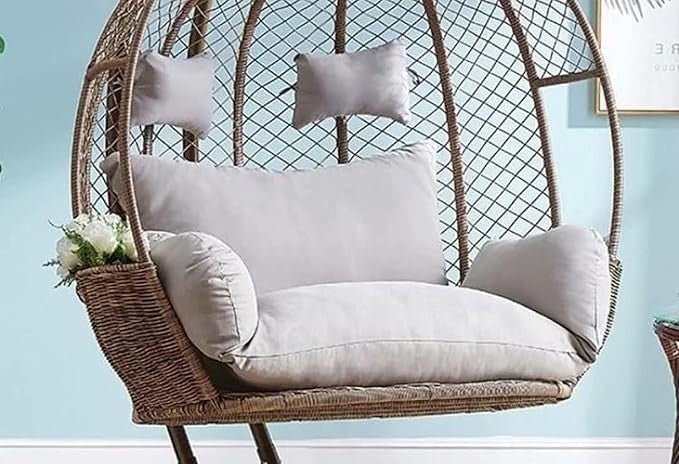 Waterproof Rattan Double Egg Hanging Chair 2 Seater Swing Hammock Outdoor