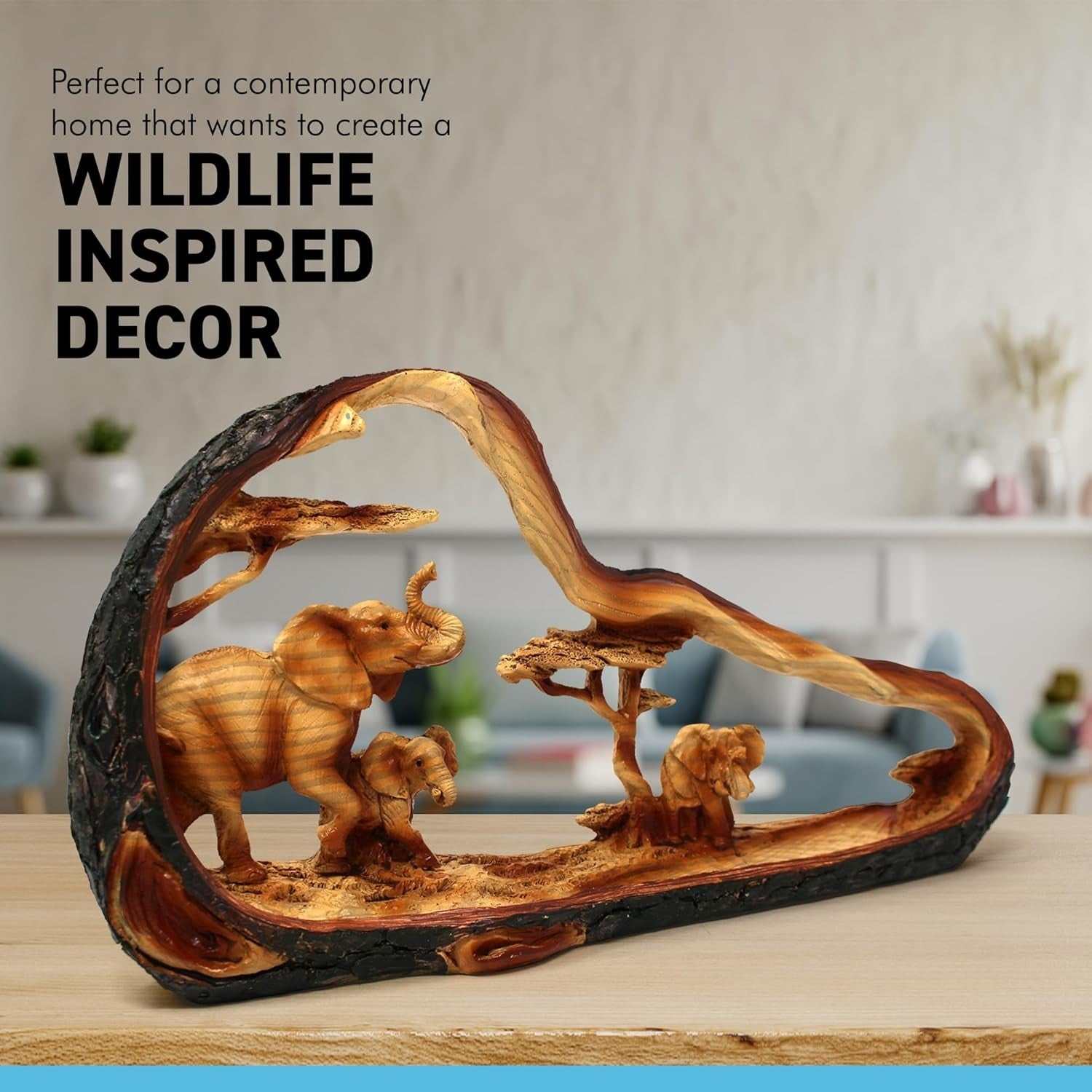 Elephant Family Ornament 31cm Resin Wildlife Sculpture Rustic Home Decor Gift
