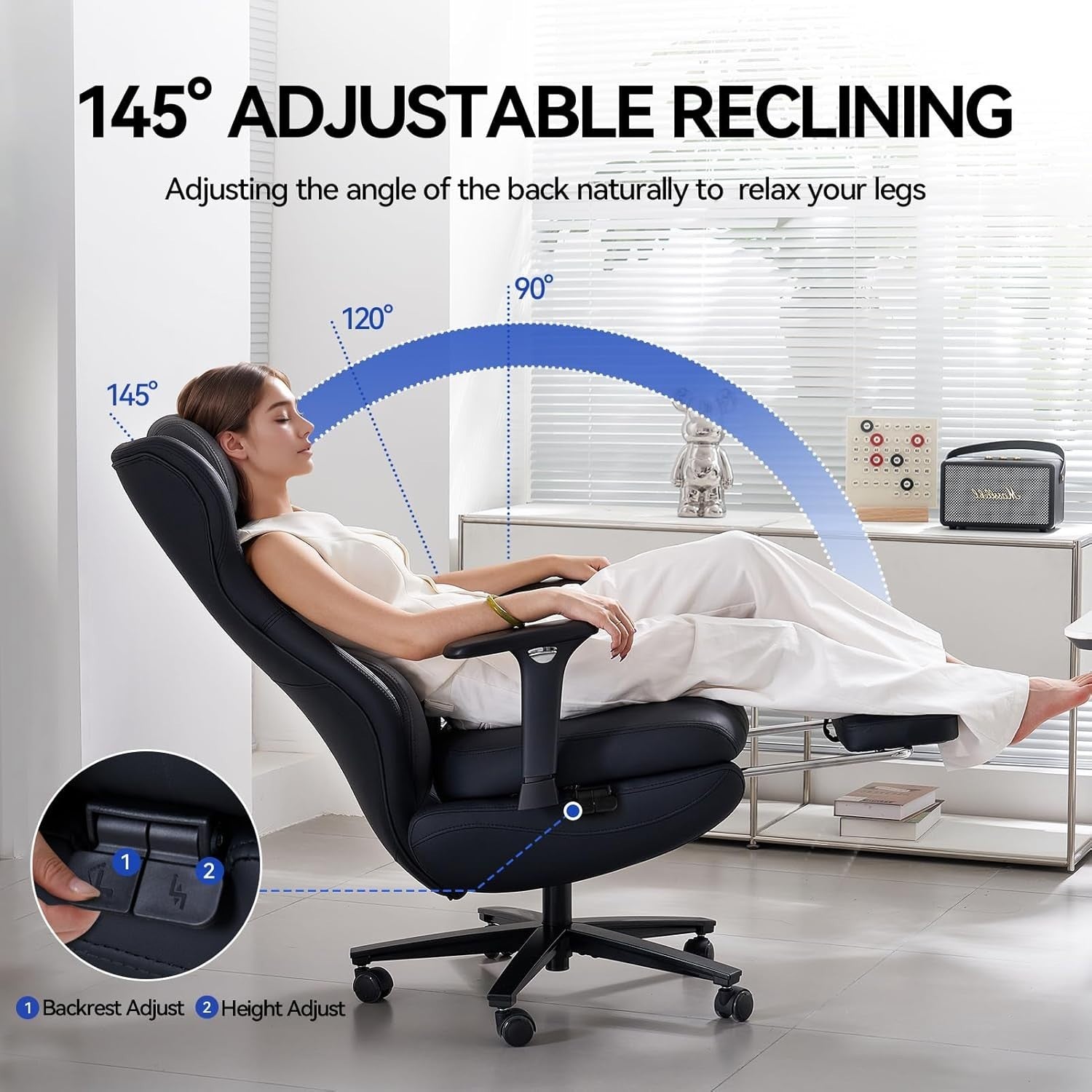 Ergonomic Reclining Gaming Chair Office Desk Chair Faux Leather 4D Arms Black