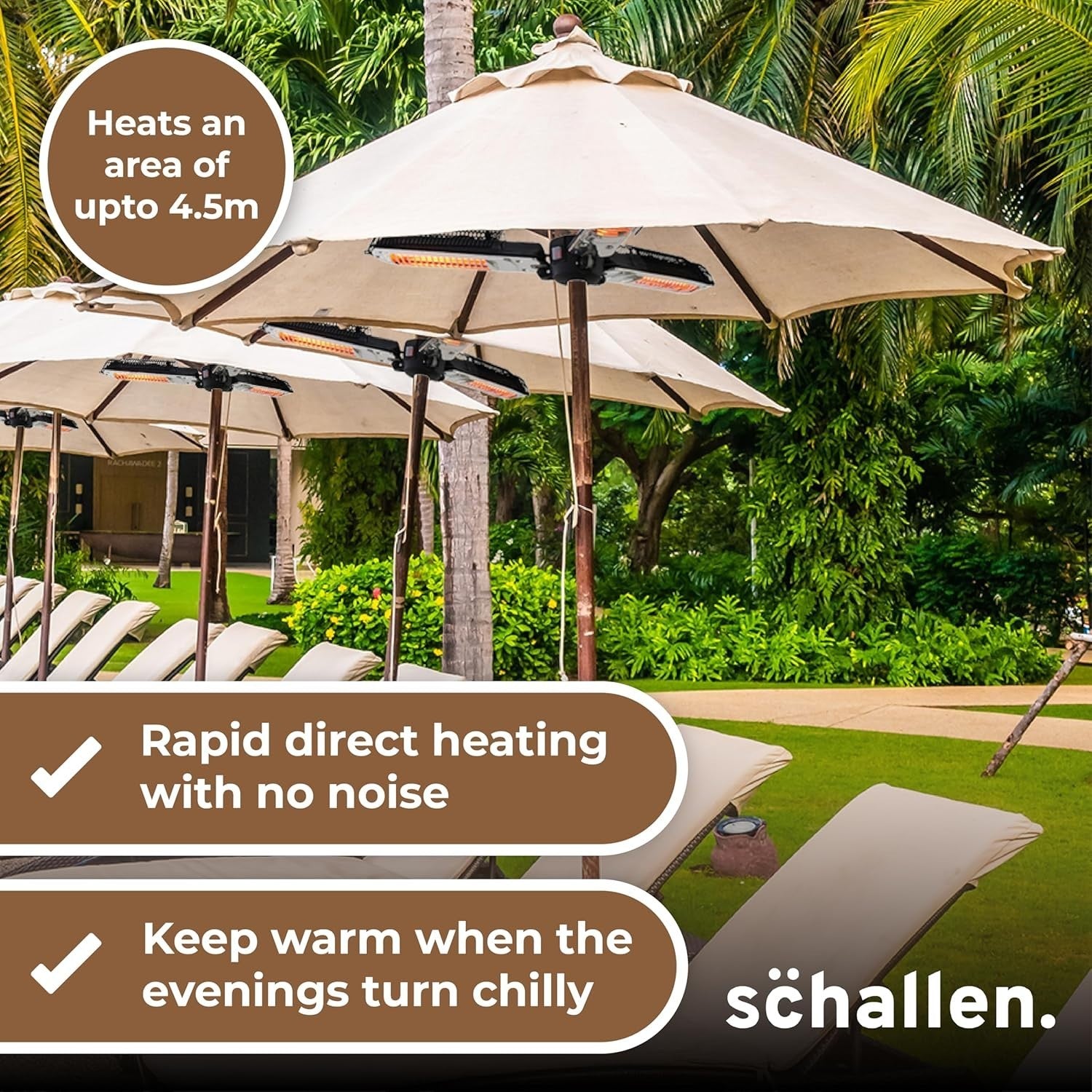 Outdoor Electric Parasol Heater 2000W Fast Heating Foldable Arms Patio Safe