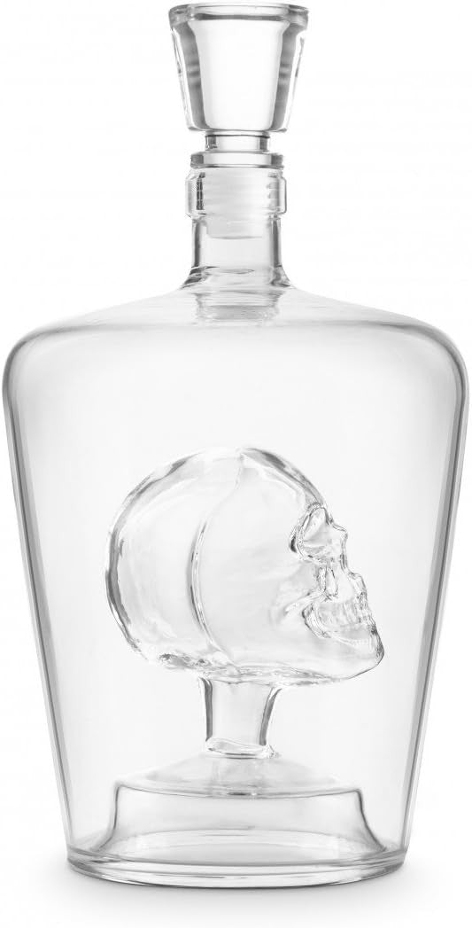 Skull Whiskey Decanter 1 Litre Hand-Blown Glass Liquor Bottle Bar Gift