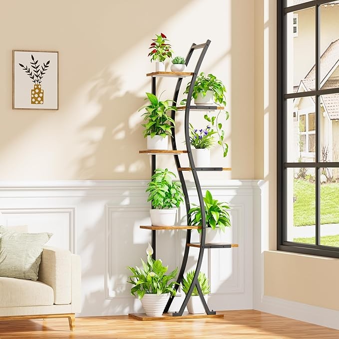7 Tier Metal Plant Stand with Grow Light Indoor Outdoor Corner Tall Flower Shelf