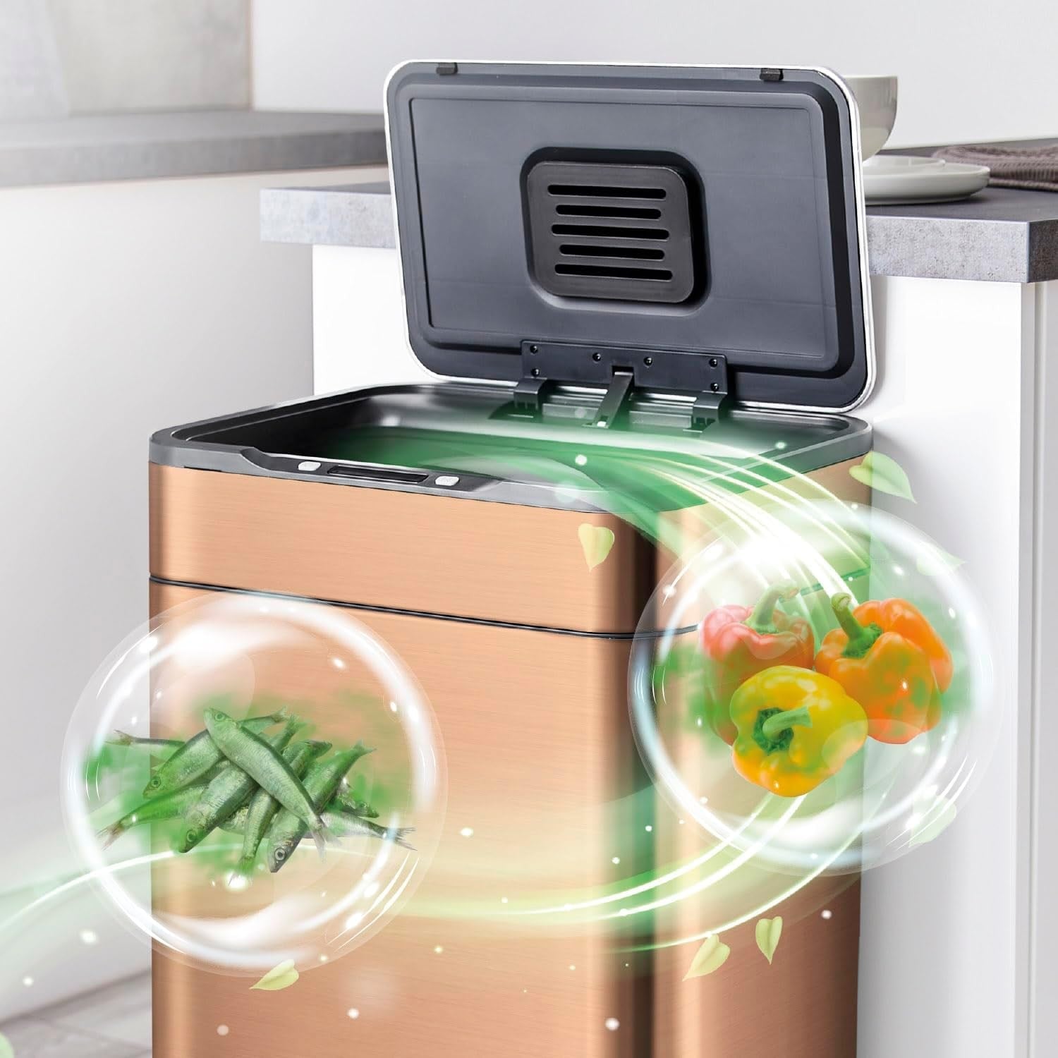 65L Touchless Kitchen Bin | Automatic Sensor Trash Can Copper Finish