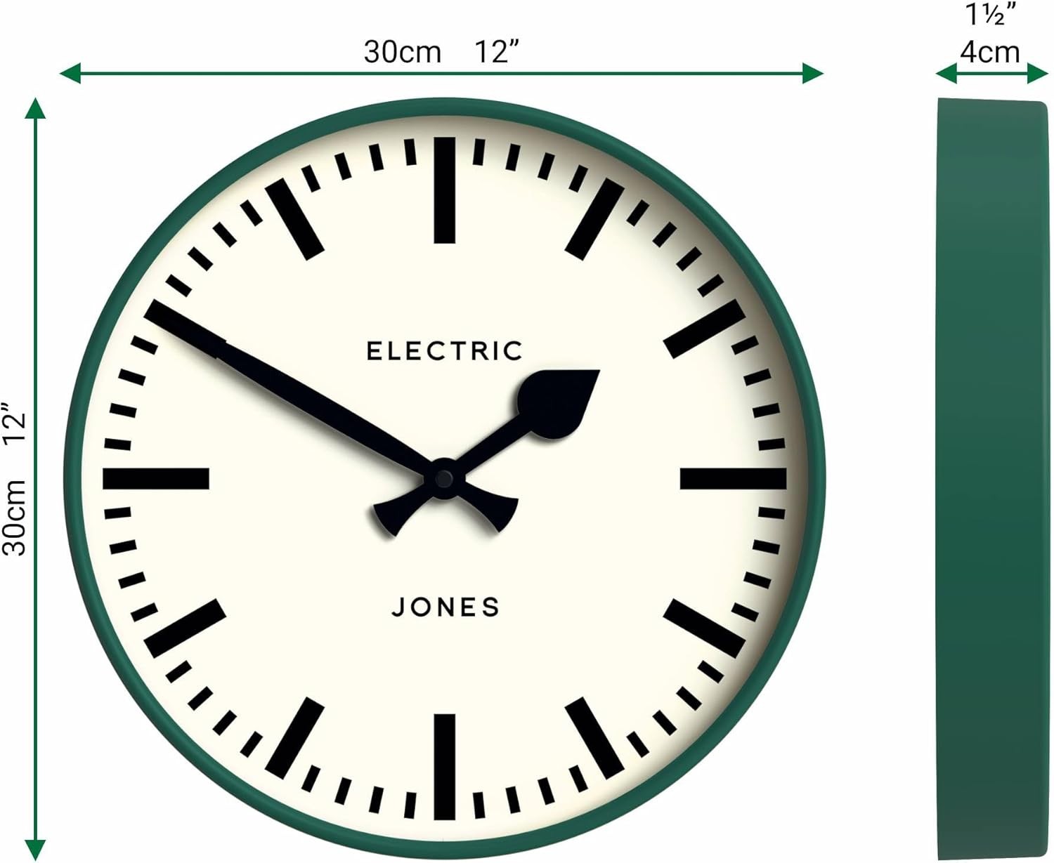 30cm Modern Wall Clock Silent Quartz Station Style Green Round Clock Home Office