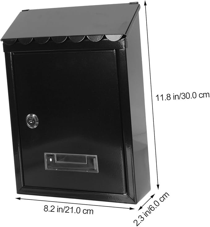 Lockable Wall Mounted Mailbox Black Iron Secure Outdoor Post Box Large & Stylish