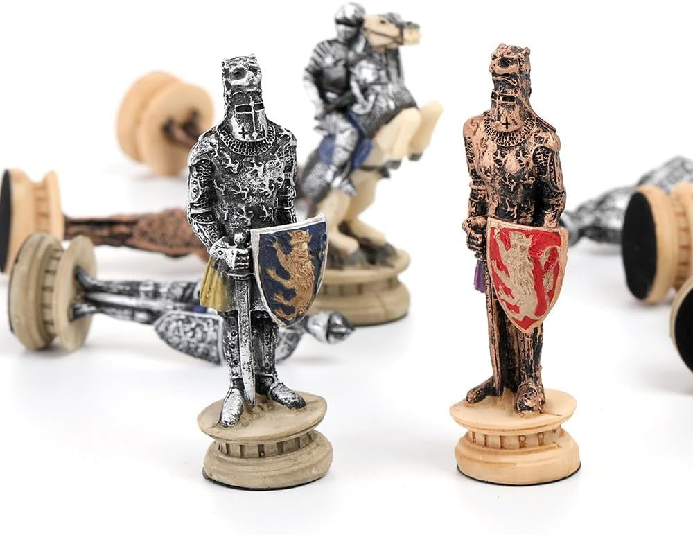 Handmade Medieval Knights Chess Set Resin Pieces on Luxury Board