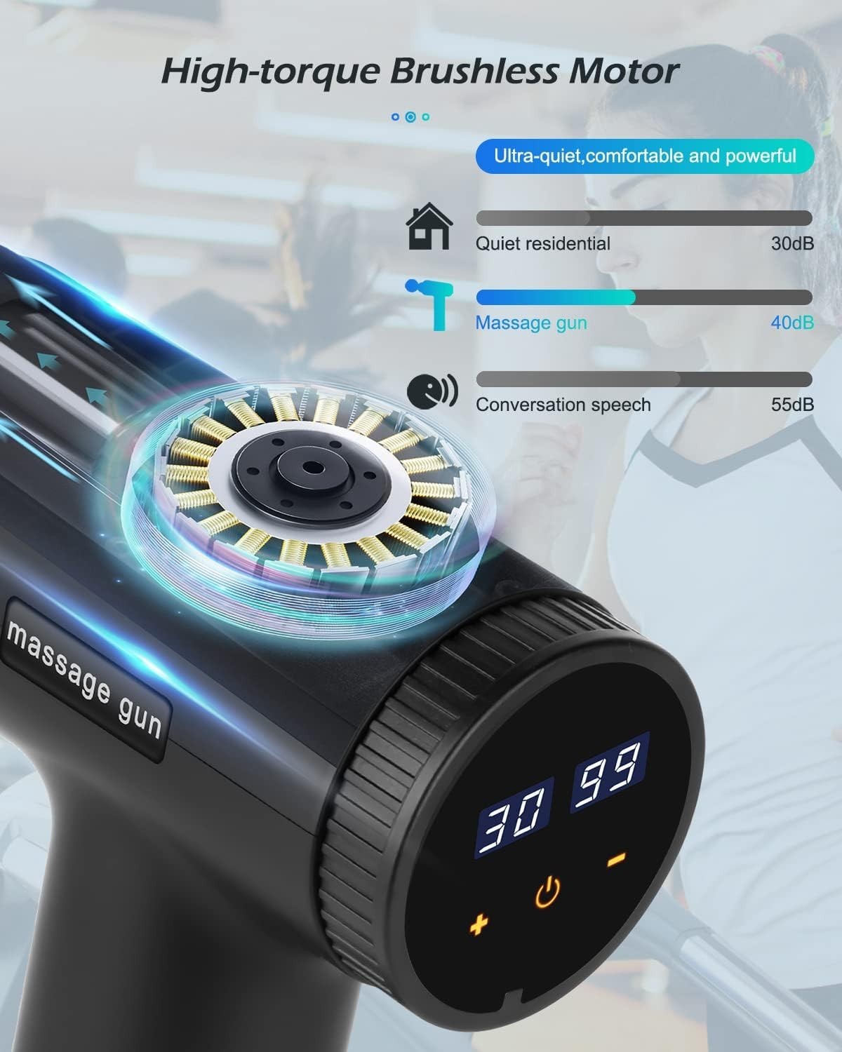 Deep Tissue Massage Gun 30 Speeds Percussion Muscle Massager 8 Heads LCD
