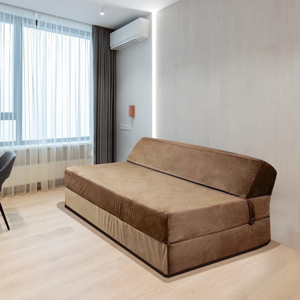 Double Fold Out Velvet Sofa Bed | Plush Foam Mattress | Space-Saving Z Bed