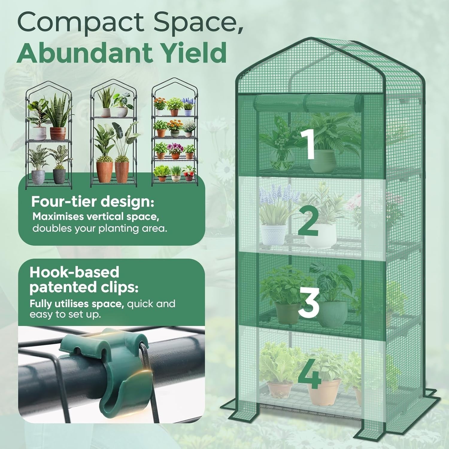 4 Tier Mini Greenhouse Outdoor Garden Plants Vegetables Steel Frame PE Cover