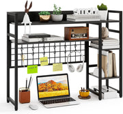37" Desk Hutch Shelf with Grid Panel | 4-Tier Desktop Organizer Rack + Hooks