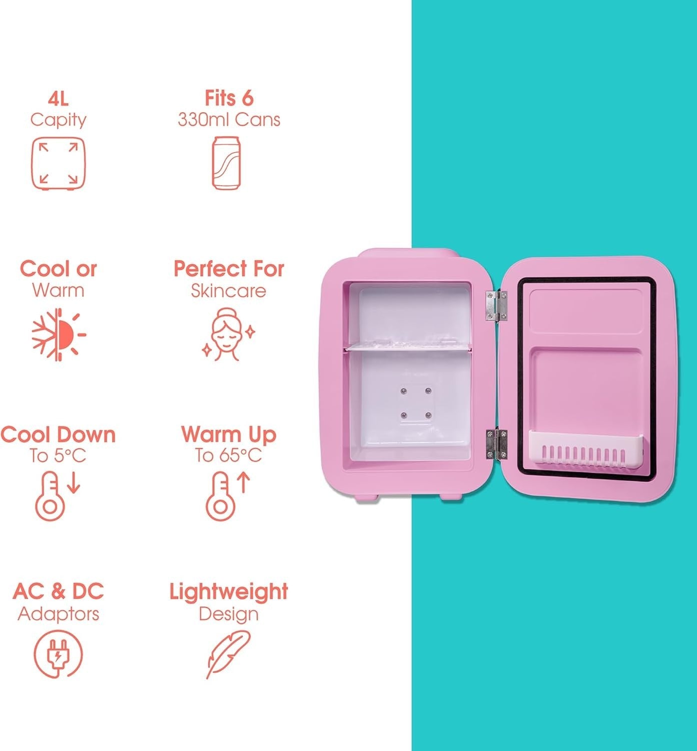 4L Mini Fridge Cooler & Warmer Portable Retro AC 12V Pink