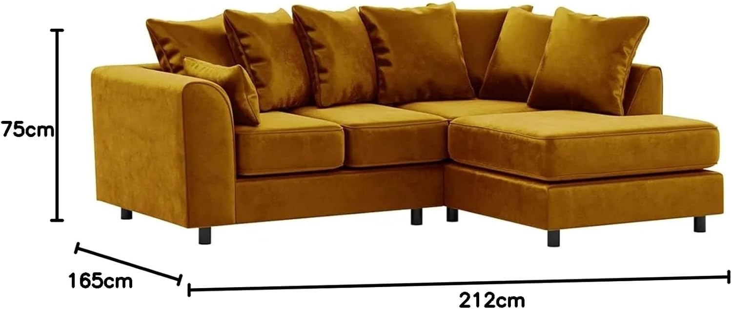 Gold Plush Velvet L-Shaped Corner Sofa RH Full Foam Cushions 4 Seater