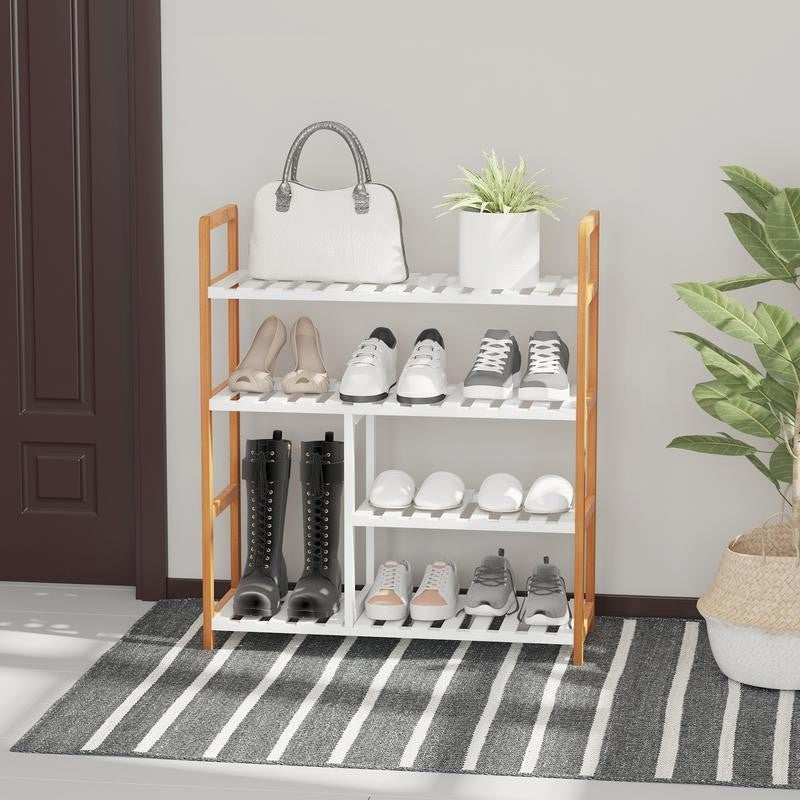 4-Tier Wooden Shoe Rack Stand – Freestanding Slatted Storage Shelf