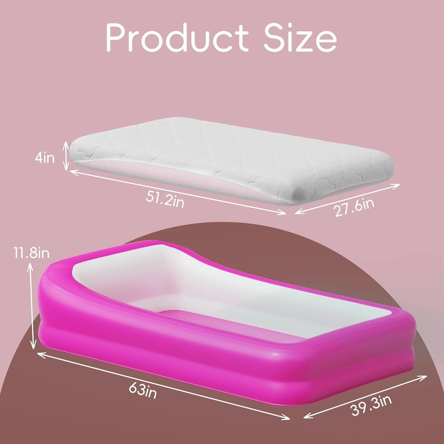 Portable Toddler Air Mattress Bed with Safety Bumpers & Pump, Pink