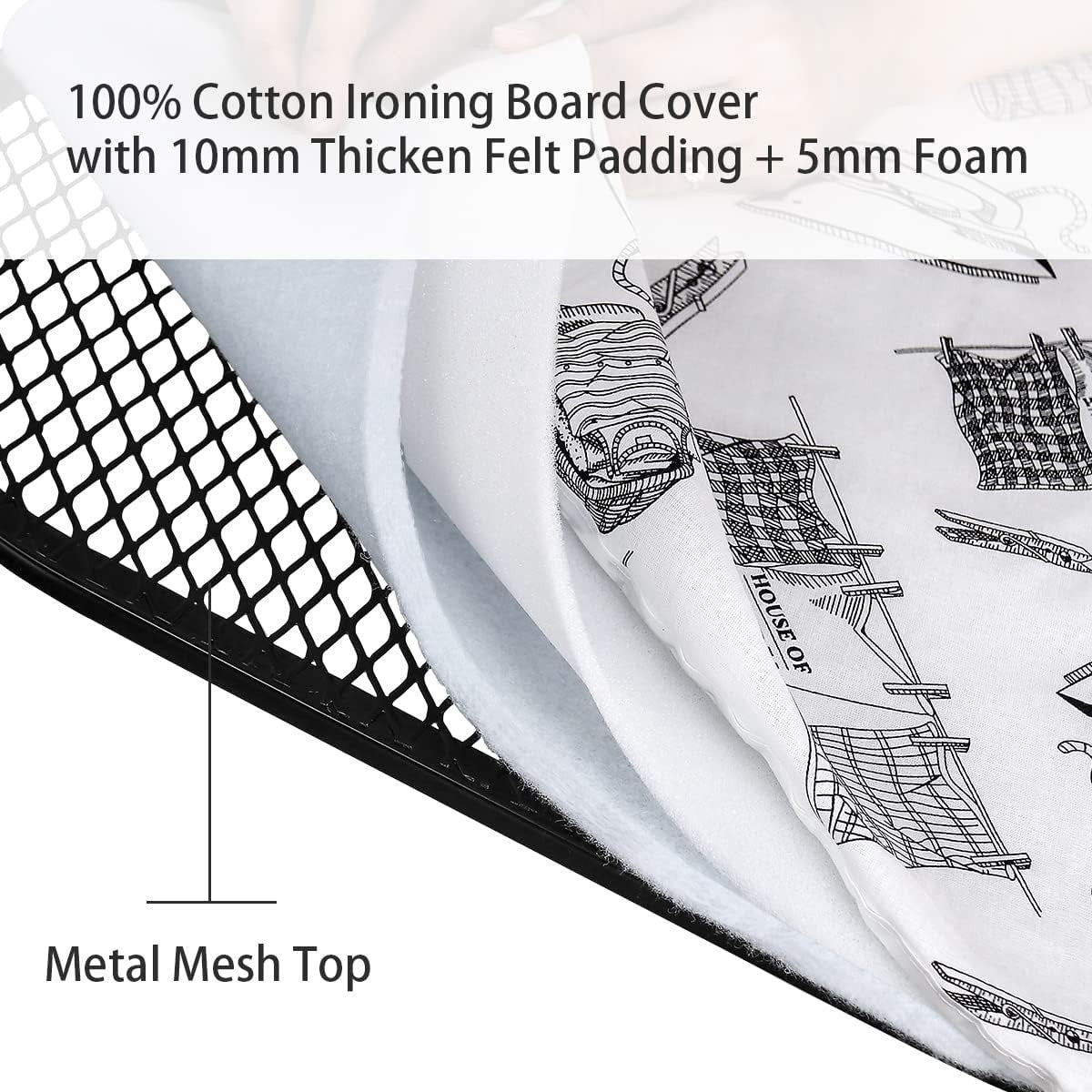 Extra Large Ironing Board 122x43cm Adjustable Height Steam Rest Black