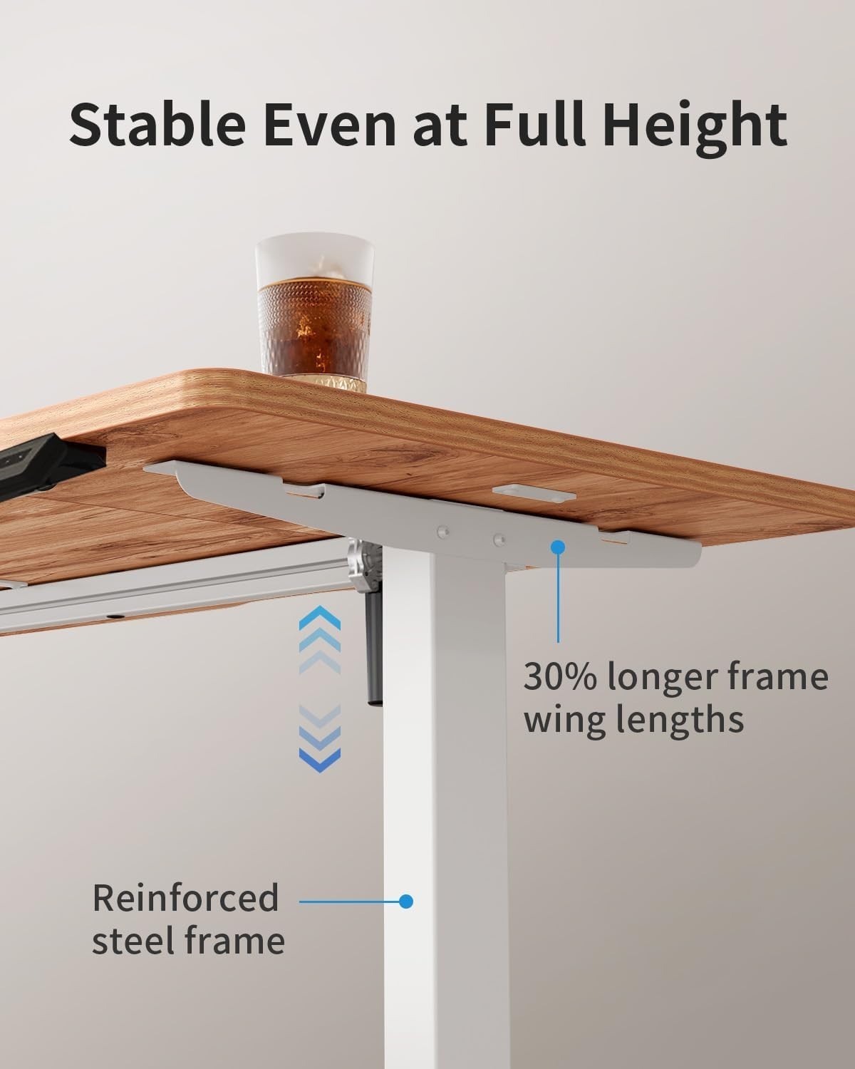 Light Brown 160x80cm Electric Standing Desk with 4 Memory Presets & Quiet Lift