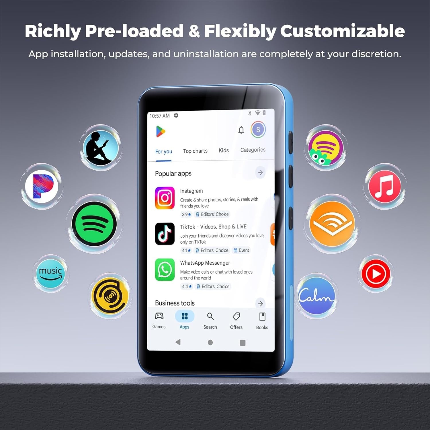 160GB WiFi Bluetooth MP3 Player Blue 4" Touch Screen FM