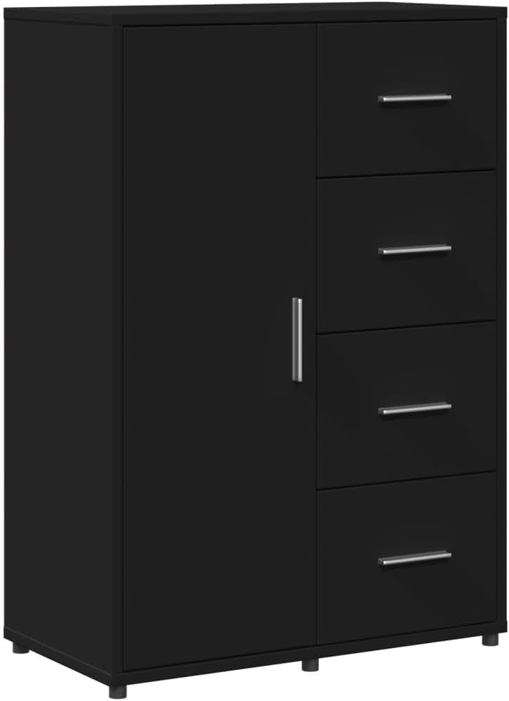 Modern Black Engineered Wood Sideboard Cabinet with Shelves & Storage