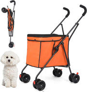 Orange Foldable Pet Stroller Shopping Cart 60lb Heavy Duty Utility Wagon