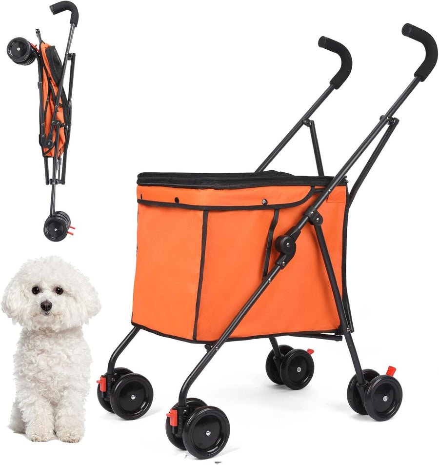 Orange Foldable Pet Stroller Shopping Cart 60lb Heavy Duty Utility Wagon