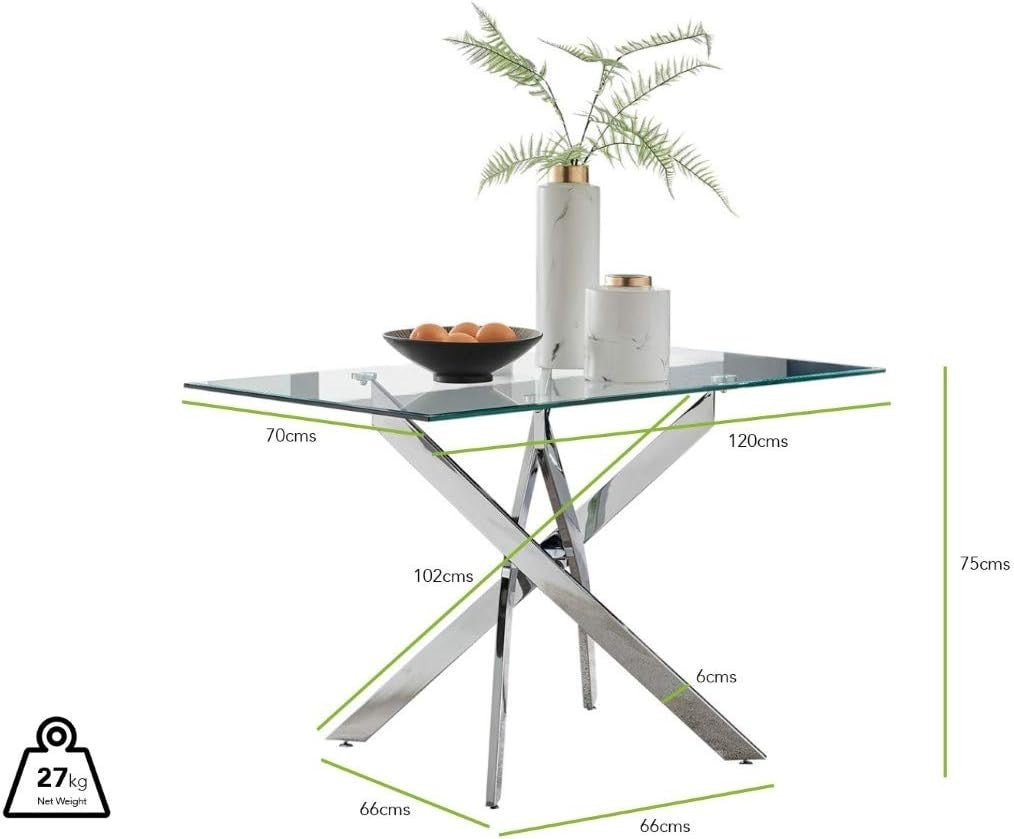 Rectangular Glass Dining Table 120x70cm Chrome Metal Modern Kitchen Table