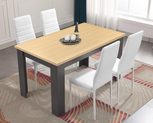 Modern Wooden Dining Table Set 4 Chairs Grey Pine 120x80x75cm Kitchen