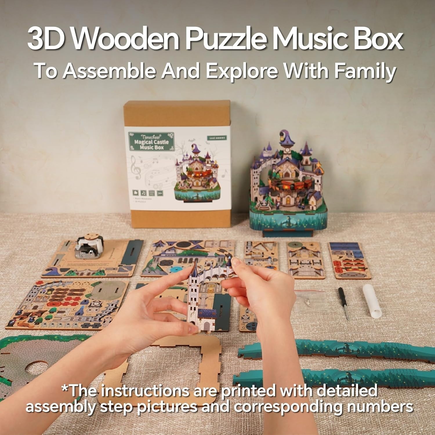 Magical Castle Music Box 3D Wooden Puzzle DIY Rotating Model Gift