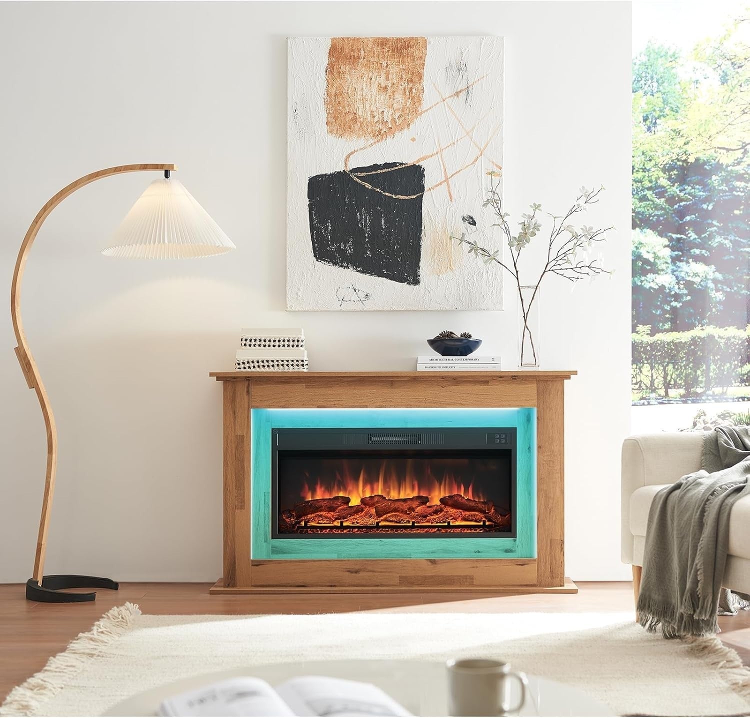 50" Electric Fireplace Heater Freestanding 2000W Realistic Flame LED