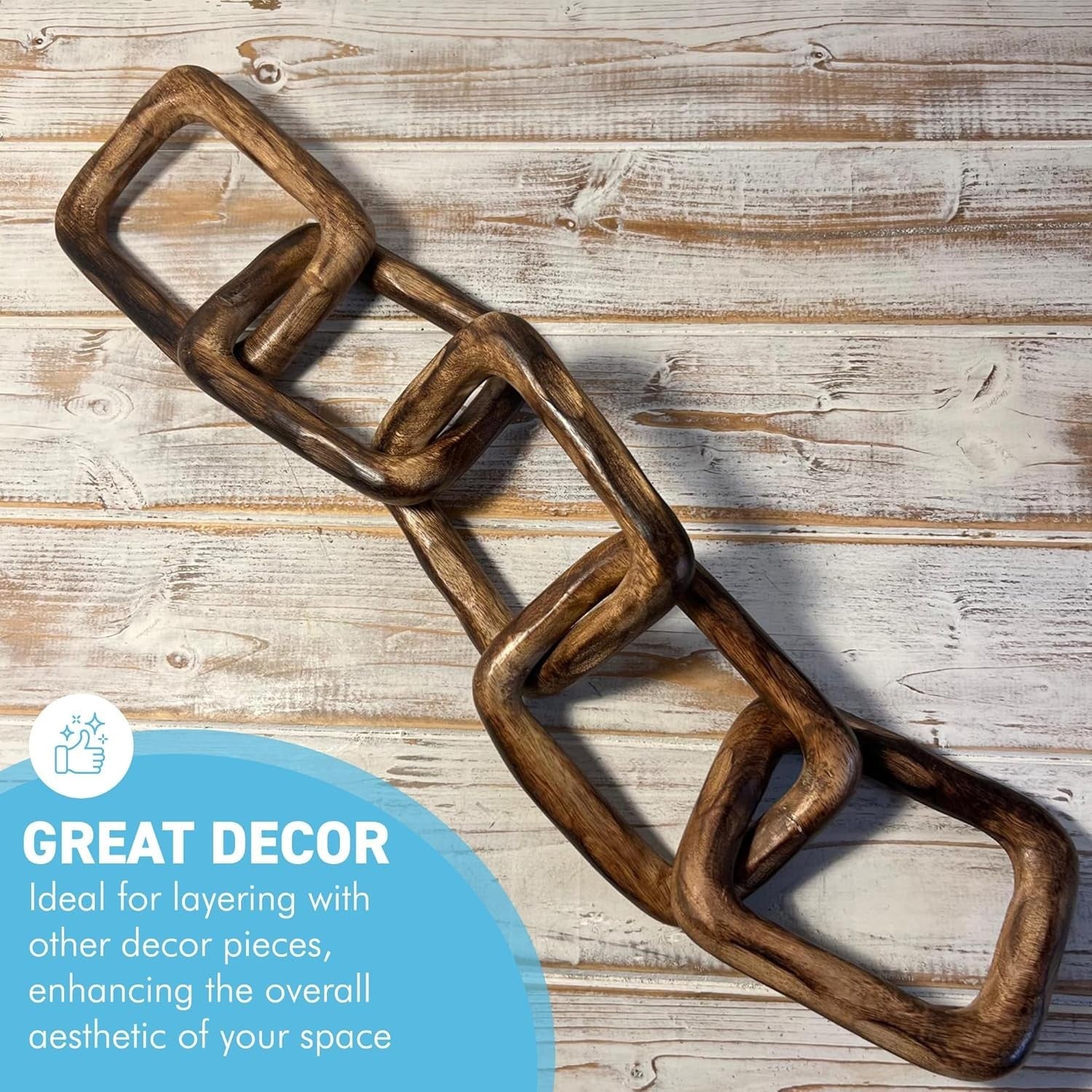 Rustic Wooden Chain Decor 5-Link Ornament | Natural Wood Accent | Shelf & Table