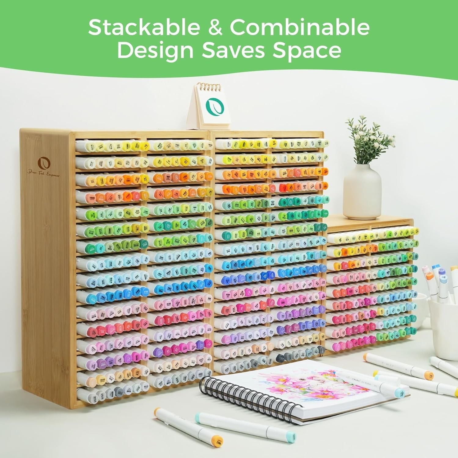Bamboo Marker Organizer Desk Holder 18 Compartments Art Pens Storage