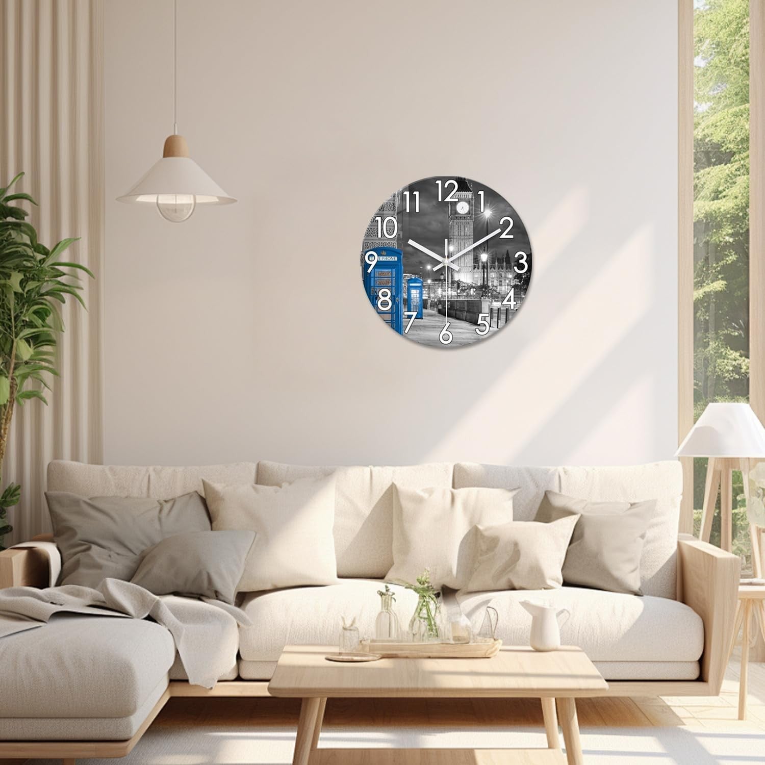 16" London Wall Clock Grey Silent Round Glass Modern Home Decor